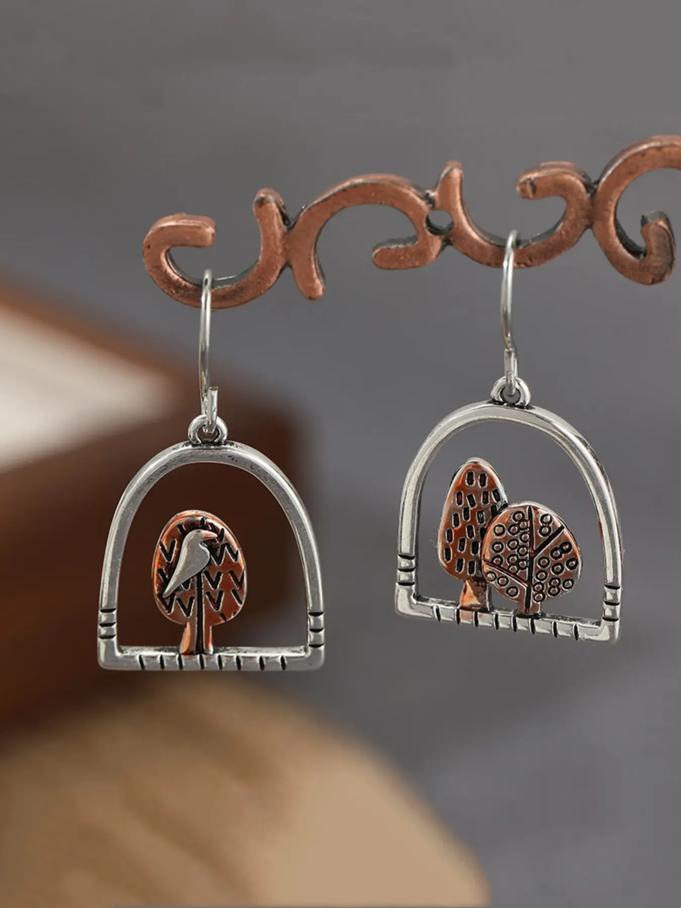 Vintage Copper Handmade Bird Habitat Earrings, Leaf Earrings, Pendant Earrings, High Quality Earrings, Dangle Earrings