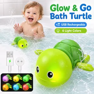 Glow & Go Light Up Bath Turtle, Rechargeable Mold Free Bath Toys for Toddlers 1-3, IPX8 Waterproof Swimming Turtle with Color Changing LED Lights, Pool Beach Water Toys for Kids, Mothers Day Gift for Baby Boys Girls