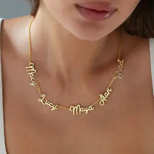 FF14 Mom Jewelry with Kids Names Multiple Names Custom Cut Necklace Personalized Gift Stainless Steel Letter Necklace For Mother's Day Anniversary Valentine's Day|Custom pendant