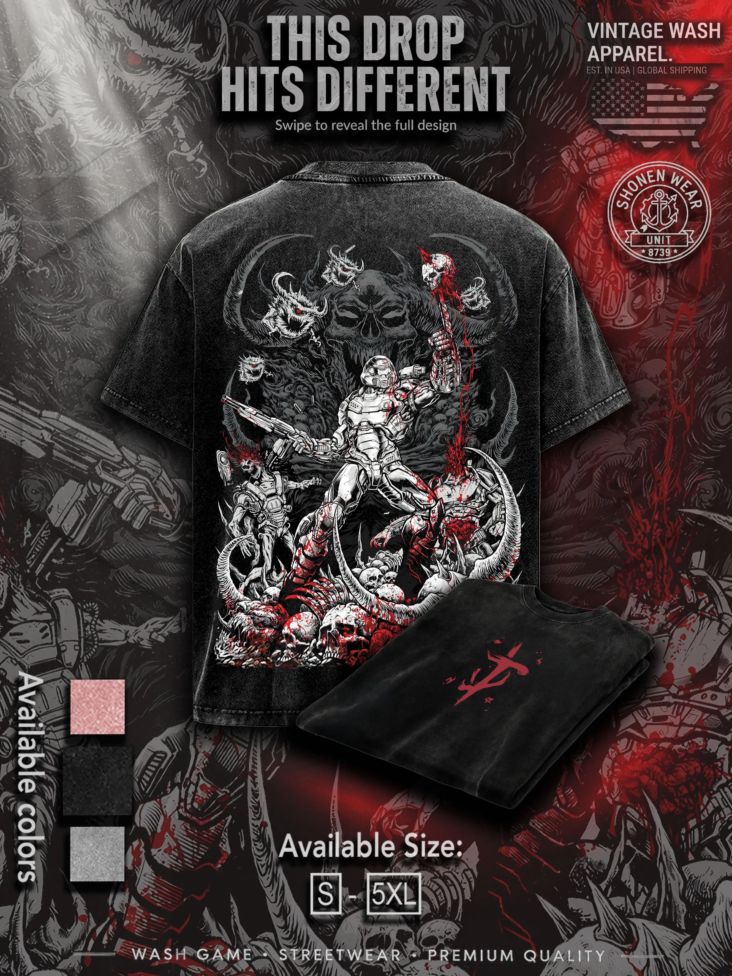 Doom the Dark Ages Eternal v2 doom slayer Game RPG action fps GOTY Washed Tshirt 2 Sided Cotton unisex graphic tees hoodie game merch Menswear Clothes Soft Top Apparel