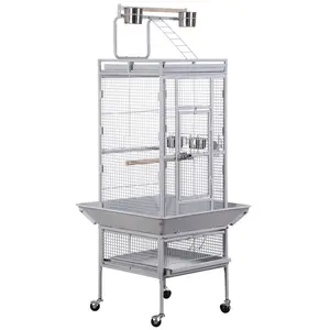 SUPERDEAL 61" Large Bird Cage with Rolling Stand for Parrot Cockatoo Pet House Wrought Iron Birdcage, White