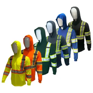6 PACK SHIRT High Visibility Long Sleeve Safety Shirt with hoodie / Class 3 Polyester shirt (SEE SIZEING INFORMATION ON DESCRITION)
