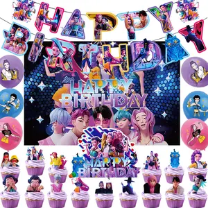 Devil Hunters themed birthday decorations, cake toppers, backdrop banners, balloons, suitable for children's party decorations.