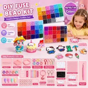 48/96/144Colors DIY Fuse Beads Building Block Material Kit,Fusion Beans Box Set, Full Color Range Tools, Complete Craft Tools,Ideal for Creative Projects,ffor DIY Crafts, Keychains, Coasters, Bracelets & 3D Projects - Creative Handmade Party Gift Set