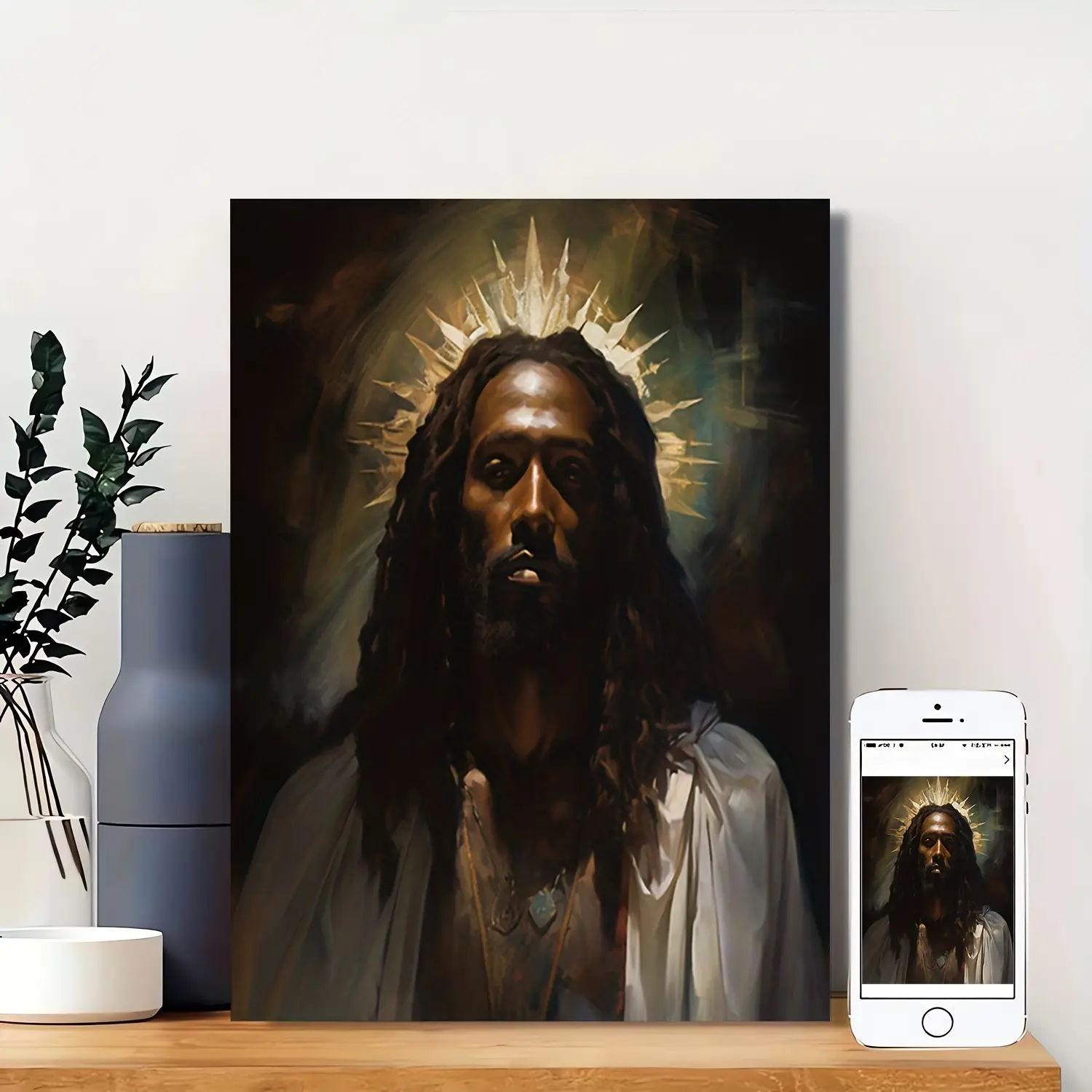Directly Hangable African American Jesus Canvas Art - Wooden Frame Wall Decoration, Suitable for Living Room and Bedroom, Perfect Home Decoration or Holiday Gift, Suitable for Room Decoration