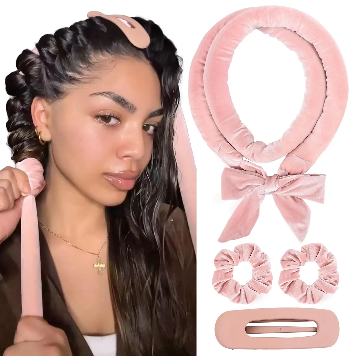 YANIBEST Heatless Hair Curler, No Heat Hair Curlers to Sleep in, Super Soft Ribbon Wrap，Overnight Heatless Curling Set with Hair Scrunchies and Clip Haircare overnight curl，TikTokShopBlackFriday #SummerWins#DealsForYoudays