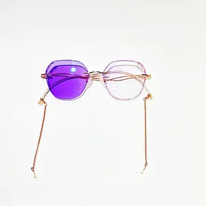 Color-Changing Purple Rimless Glasses For Woman #Lavender  Chain photochromic lenses Styling Round Modern Sunglasses