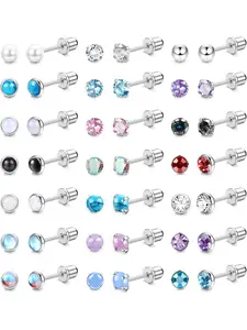 21Pairs Hypoallergenic Screw Back Stud Earrings for Women Men 20G Tiny Surgical Steel Flat Back Stud Earrings Set CZ Opal Moonstone Turquoise Flatback Earrings Cartilage Earrings Piercing Jewelry Ear Studs