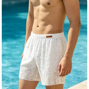 Valentine’s Day soft ultra-thin wrinkle-resistant men’s sexy lace boxer briefs, breathable mesh, ice silk, fashionable leaf mesh design