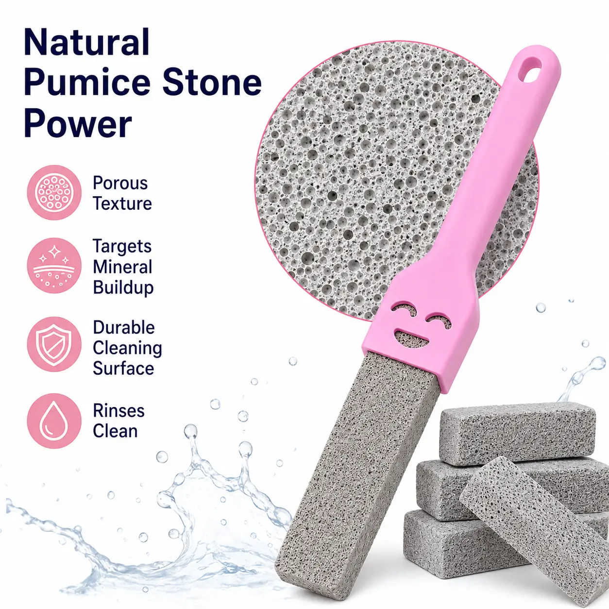 Heavy Duty Pumice Cleaning Stick for Toilet Bowls, Handled Scrubber Tool for Limescale, Rust, Hard Water Stains, Sink Edges, Bathtub, Tile & Bathroom Supplies