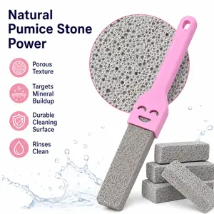 Pumice Stone Toilet Brush with Handle, Lightweight Heavy-Duty Bathroom Scrubber for Toilet Bowl Rings, Hard Water Stains, Bathtub Cleaning