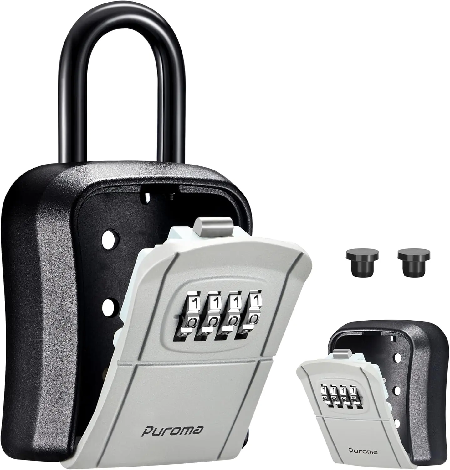 Outdoor Key Lock Box with 4-Digit Combination, Wall Mount or Portable Lockbox, Weatherproof Aluminum Alloy Key Safe, Gray