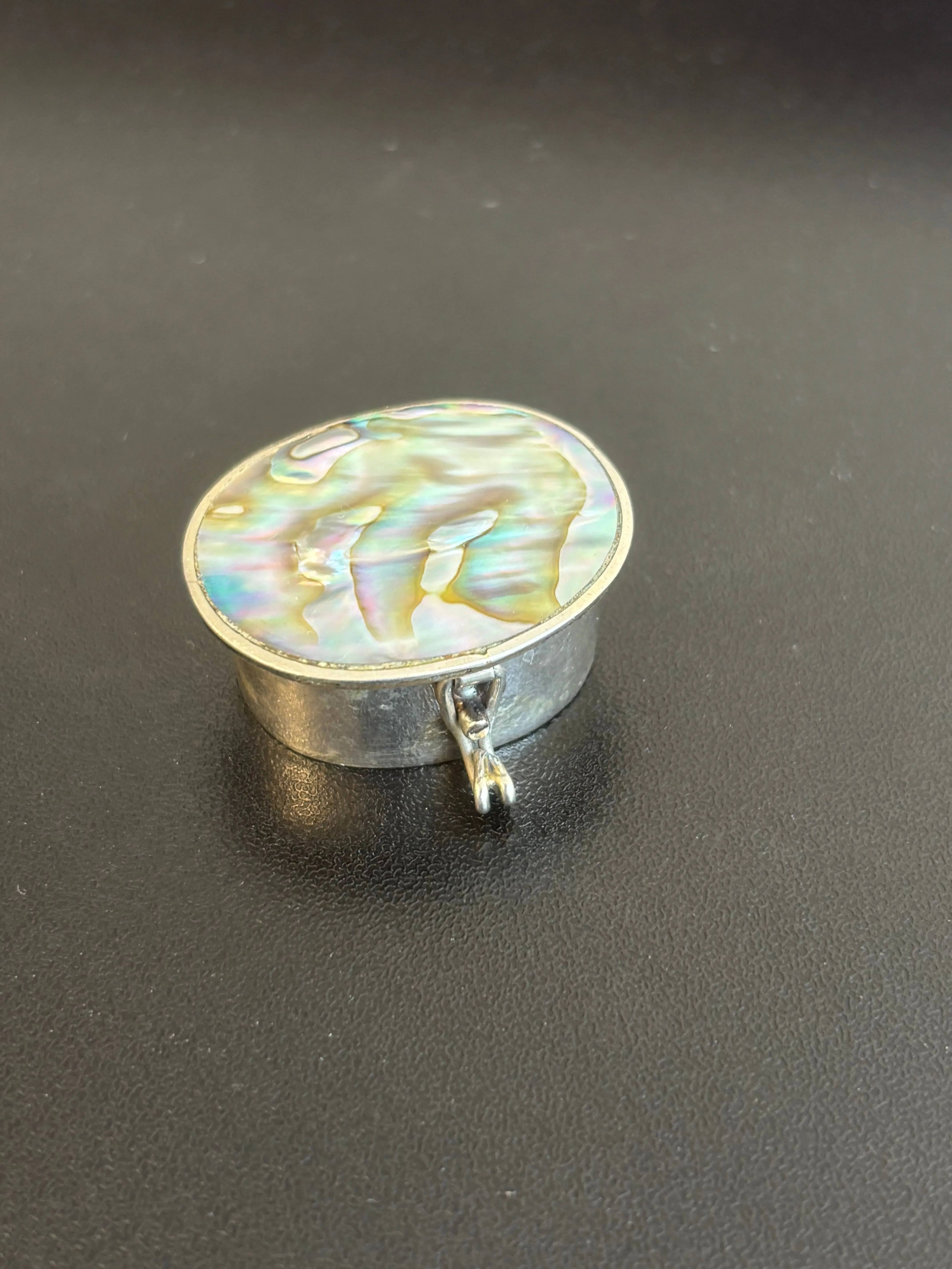 Sterling Silver Oval Pill Box with Abalone Top Accent