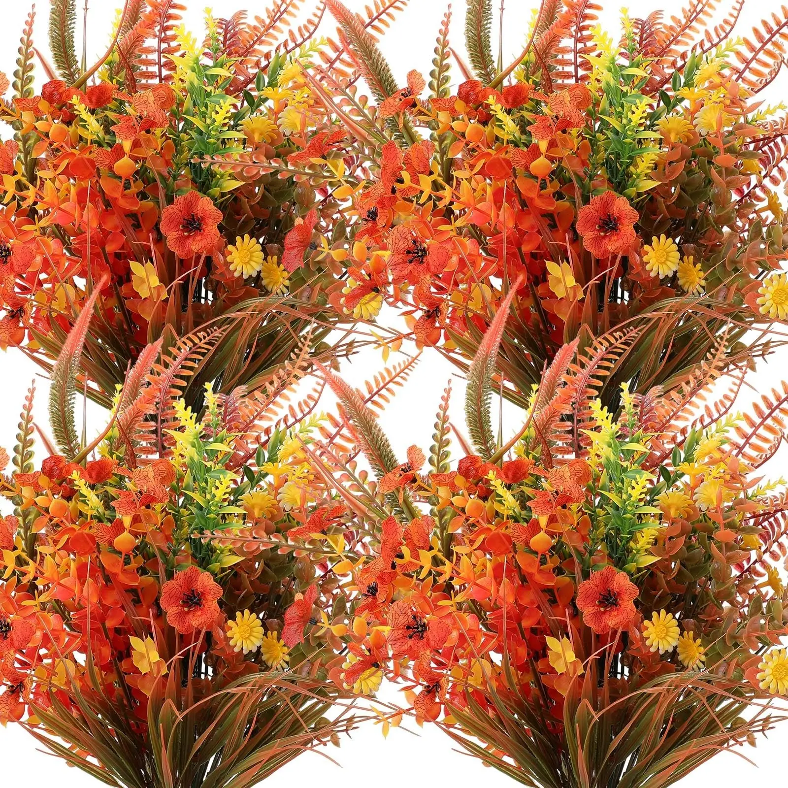 24 Bundles Artificial Fall Flowers, Faux Flower Bouquet, UV Resistant Fake Mums, Plastic Faux Lavender, Outdoor Fall Decorations, Thanksgiving Home Decor