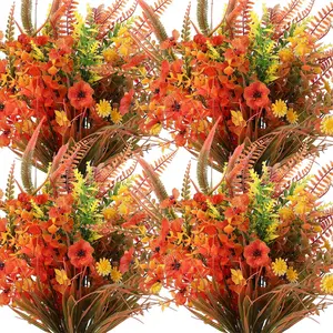 24 Bundles Artificial Fall Flowers, UV Resistant Fake Mums, Plastic Faux Lavender, Outdoor Fall Decorations, Thanksgiving Home Decor