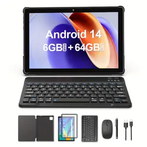 10.1-inch Android 14 Tablet, 6(3+3)GB+64GB, Supports 1TB Expansion, Comes With Protective Case, Mouse, Stylus And Keyboard, Quad-core Tablet, 1280x800 IPS Screen, 5G Wi-Fi Tablet, 8MP+2MP Camera, 6000mAh Long-lasting Battery