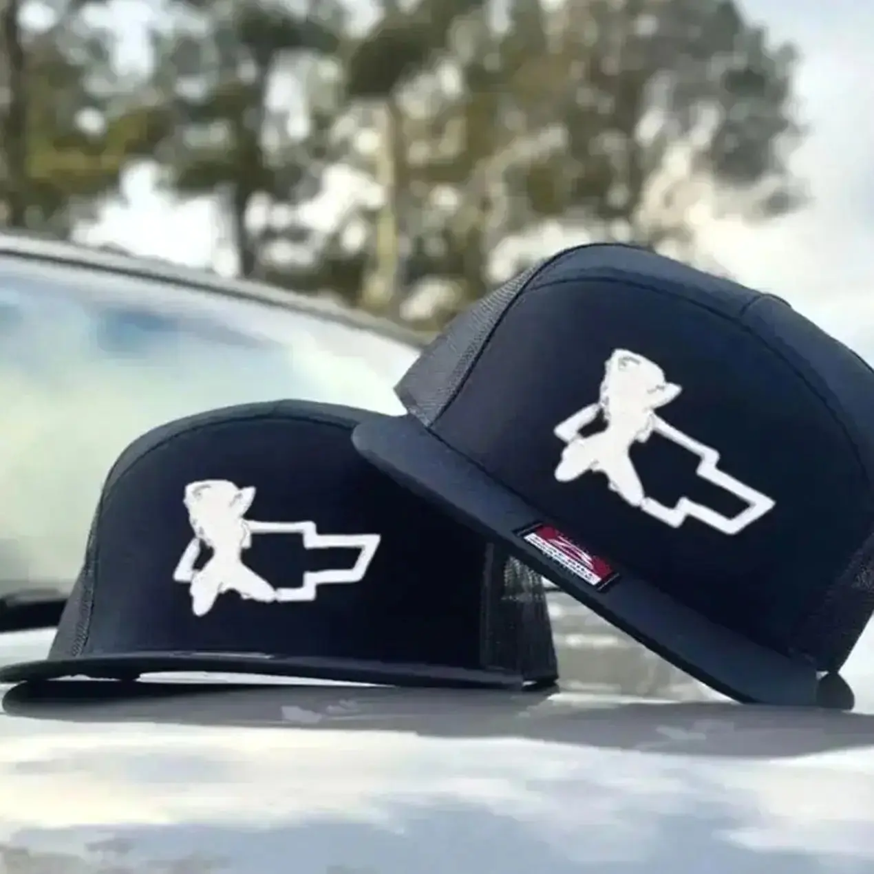Chevy Girl Trucker Hat | 7 Panel Mesh Snapback | Chevrolet Bowtie Embroidered Flat Bill Cap | Country Truck Gift for Her Gift For Him, Gift For Dad
