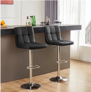 Bar Stools - Set of 2 Adjustable Swivel PU Leather Counter Seats, Black