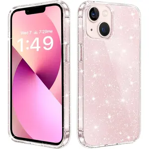 Luxury Clear Glitter Soft TPU Shockproof Protective Bumper Cover, for IPhone 17Pro 16E 17 16 15 14 13 12 11 Pro Max 16 15 14 Plus Case, Sparkle Bling Sparkly Cute Slim Women Girls Phone Case Accessories