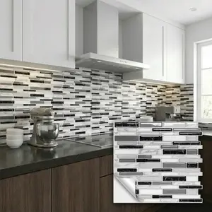 10 Pcs 12×12 Inch Self-Adhesive Marble Peel and Stick Wall Tiles, Waterproof Oilproof Heat Resistant 3D Vintage Brick Wall Stickers, Removable Self Stick Backsplash Wallpaper for Kitchen Countertop, Bathroom Shower, RV, Laundry Room, Cabinets Decor
