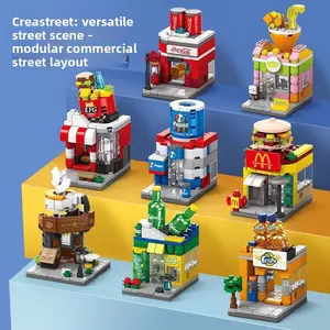 Creative Street Scene Building Blocks Toy Set, City Architecture Series House Shop Assembly Kit, Interlocking Blocks Home Desktop Collection, Building Sets