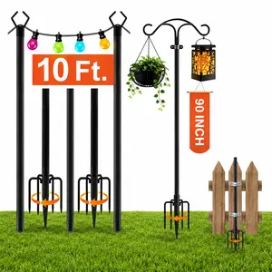 10-foot outdoor string light pole,Heavy Duty Metal String LightPoles Adjustable Outdoor Lighting Stand forPatio,Backyard,Garden,Party & WeddingRustproof & Sturdy with Hooks， with deck fixing accessories，4/6/8/12pcs Luminous Decks