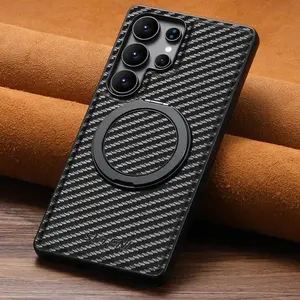Carbon Fiber Texture 360 Degree Rotating Stand Anti-Drop Protective Phone Case, Compatible with Samsung Galaxy S26 Ultra S25 Ultra S24 Ultra S23 Ultra