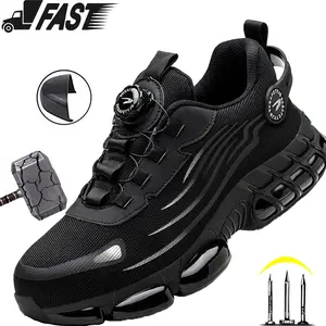 New Fashion Rotary Buckle Men Work Safety Shoes Anti-puncture Working Sneakers Male Indestructible Work Shoes Men Boots Lightweight Men Shoes Safety Boots work hiking boots sneakers