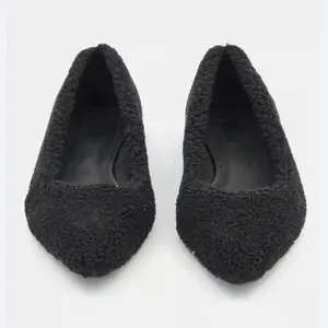 Women Faux Shearling Ballet Flat, Black  Size-7.5 and 8