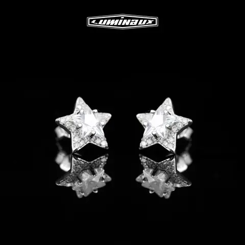 Shining Men's Sterling Silver Star-Shaped Stud Earrings - Unisex Adults' Statement Jewelry, VVS1 Clarity, D Color, Good Cut, Jewelry Box Packed, Ideal Birthday Gifts Adults, Bold Classic Star Accent, Artificial Gemstone Accessories, Shining Earrings