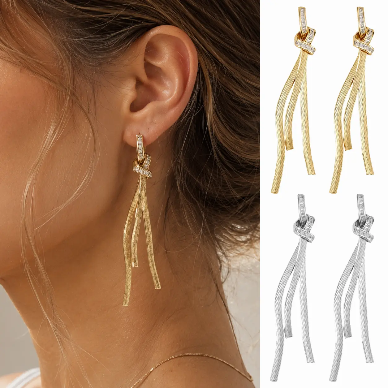 Sparkly Rhinestone Tassel Drop Earrings, Long Dangle Hypoallergenic Earrings for Women, Bridesmaid Wedding Party Formal Evening Costume Jewelry Gifts