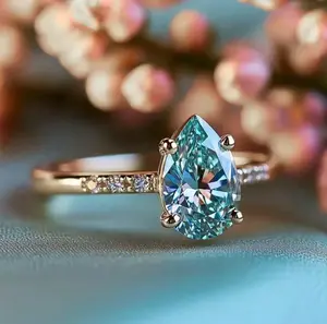 1pc Luxury Sparkling Women's Engagement Ring, 14k Gold Plated Teardrop Shaped Cubic Zirconia Embedded, Engagement/Wedding Ring, Ideal For Wedding And Party Wear, Perfect Valentine's Day Gift