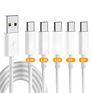 USB C Cable (5-Pack 3.3+3.3+3.3+6+6ft), USB A to USB C Fast Charging Cord Compatible with Galaxy S10 S9 S8, Power Bank, and Other Type c Devices-White