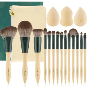 Makeup Brushes 14Pcs with 3Pcs Makeup Spong & Cosmetic Bag - Lime Mojito Series Christmas Gifts Professional Kabuki Foundation Blending Brush Face Powder Blush Concealers Eye Shadows