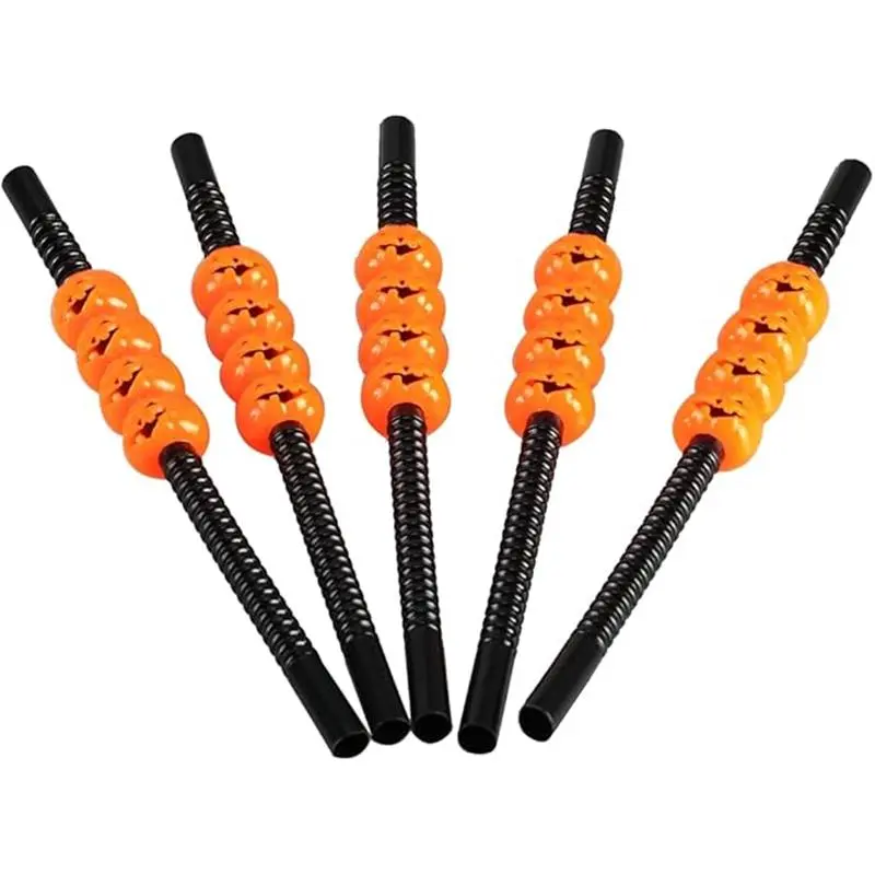 Halloween Pumpkin Straws, Halloween Party Straws, Halloween Drinking Straws,Halloween Party Favors Decorations Supplies,Pack of 5