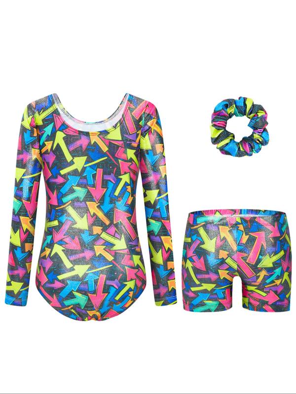 Girls Gymnastics Leotard & Shorts Set, Long Sleeve Activewear for Ages 3-12, Perfect for Dancing & Playtime, Comfortable Fit