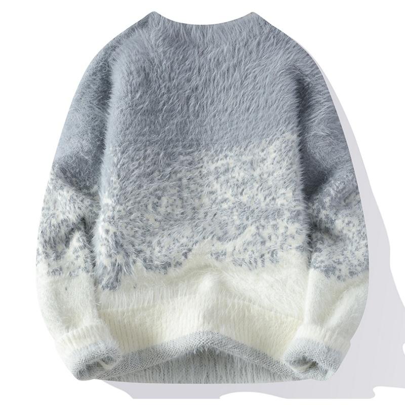 Women's Faux Mink Fur Sweater Round Neck Soft Cable Knit Thick Warm Long Sleeve Pullover Base Shirt, Stylish Two-Tone High-End Feel, Perfect for Fall/Winter Wear