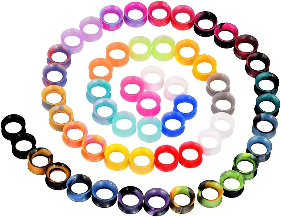 24pcs-100pcs Colorful Silicone Ear Gauges Double Flared Ear Tunnels Set Stretchers Expander Ear Piercing Jewelry