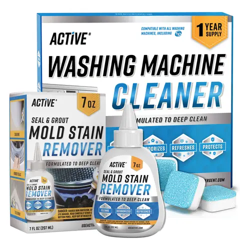 ACTIVE Deep Clean Front Load Rescue Bundle – Mold Stain Remover Gel & Washing Machine Cleaner Tablets – Heavy Duty Seal & Drum Cleaning for HE Washers – Eliminates Odors & Build-Up – 12 Month Supply