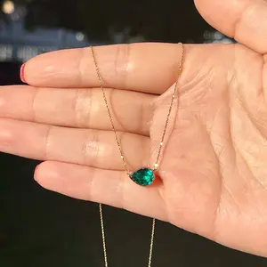 Georgian Victorian Collet Set Round Back Pear Shaped Emerald Necklace