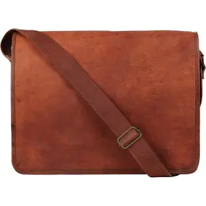 14" Leather Messenger Bag for Men & Women - Full Grain  Crossbody Satchel - Fits 13.3"/14" Laptop - Ideal Briefcase for Work, Travel & College - Adjustable  Strap