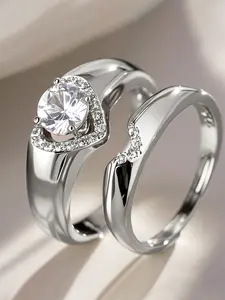 2 Pcs/set Luxury Cubic Zirconia Elegant Glittering Ring For Women For Wedding Engagement Party Jewelry Valentine's Day Gift