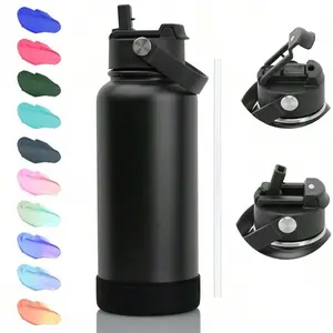 600ML Insulated Water Bottle with Straw Lid and Silicone Sleeve, BPA-Free Stainless Steel Double Wall Vacuum Flask, Leak-Proof for Cold Hot Fitness Travel Camping Sports