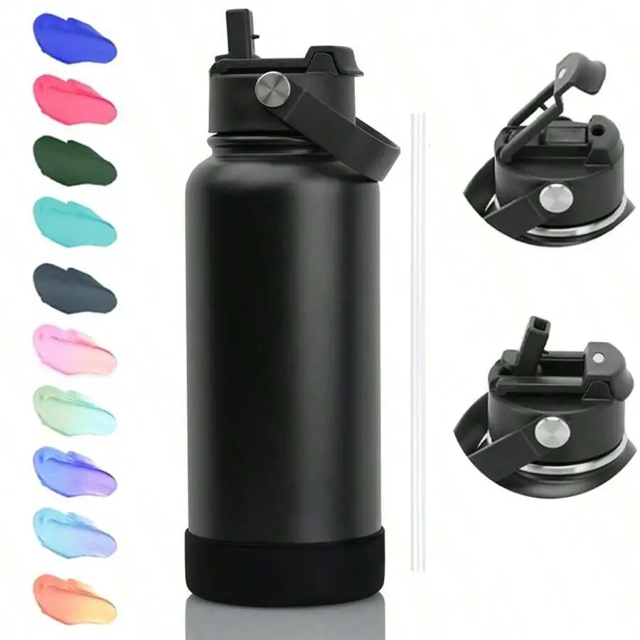 600ML Insulated Water Bottle with Straw Lid and Silicone Sleeve, Leak-Proof BPA-Free Stainless Steel Double Wall Vacuum Flask for Cold and Hot Drinks, Ideal for Fitness, Travel, Camping and Sports, Reusable Drinkware