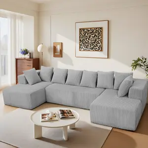 130-inch Bone-Free , Cloud  Set, Corduroy Living Room , U-Shaped Modular  with Chaise Lounge, No Assembly Required, 4-Seater Extra-Large Size sofa L-Shaped Chenille Sectional Oversized Reading Chair Ottoman Convertible Velvet Bed Pillow Pink