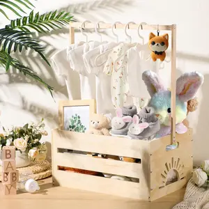 Wooden Shower Crate Closet with Hanging Rod and Storage Basket, Contemporary Closet for New Parents, Perfect for Shower Gifts, Shelf Baskets (sun)