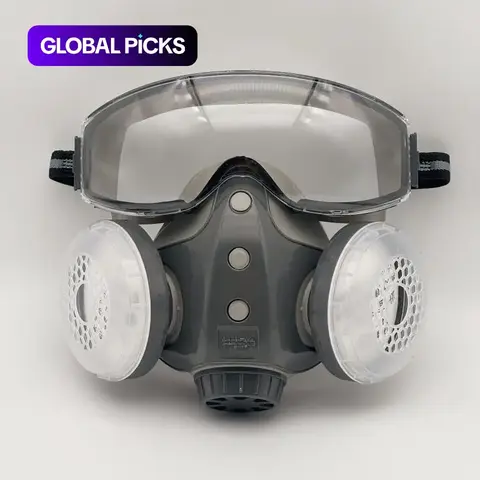 Dust-Proof Integrated Respirator Mask with Goggles, Reusable Half-Face Protective Mask, Safety Equipment, Safety Gear for Spray Painting and Woodworking, Dustproof Safety Mask #GLOBAL PICKS