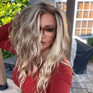 AISOM-Sasha Cool Blonde Highlights Water Wave 13x4 Free Part Lace Front Wig 16inches with Scandinavian Hairline Low Density Natural Looking Glueless Wig