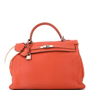 Pre-owned HERMÈS Leather Top Handle Bags Hermes Kelly Amazone Handbag Sanguine Clemence with Palladium Hardware 35 by Rebag