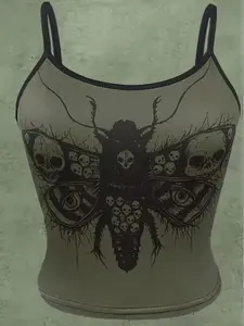 Death Moth Crop Top with Unique Skull and Eye Design Graphic Tee